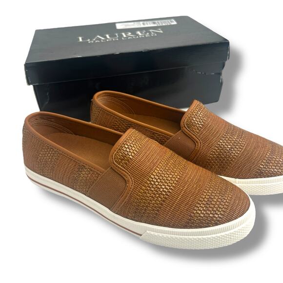 NEW Ralph Lauren Tan Faux Strap Flats Size 6.5 Slip on Loafers Classic Coastal - Picture 4 of 12